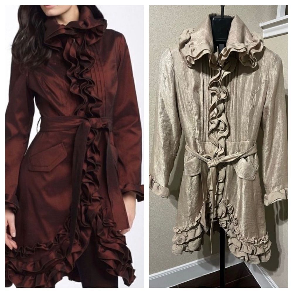 Samuel Dong shimmer champagne bubble ruffle hem coat/dress sz small